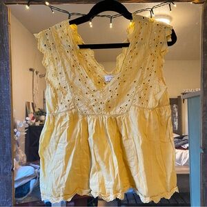 Lucky Brand Yellow Ruffled Sleeveless Blouse